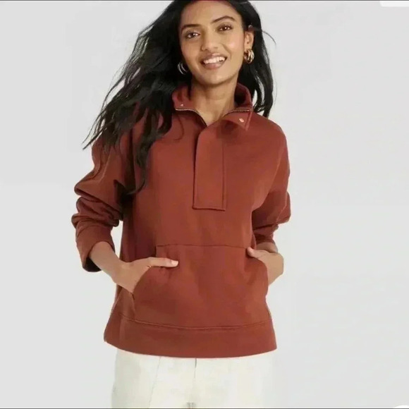 A New Day Quarter Zip Jacket, Brown/Copper, Size Medium - Picture 1 of 16